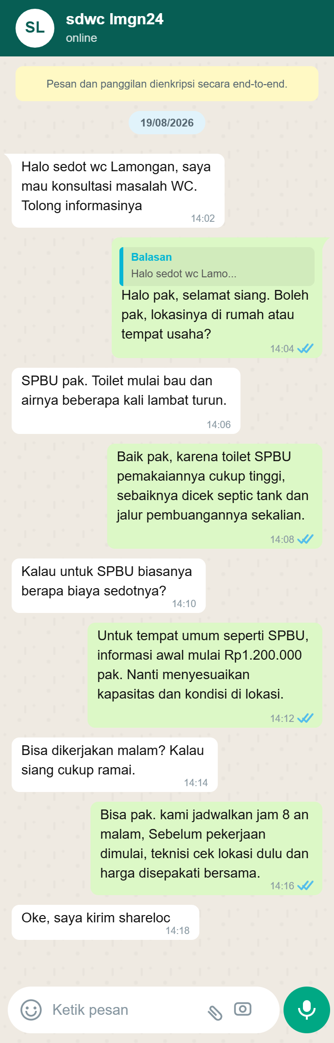Testimoni WhatsApp Sedot WC Lamongan 6